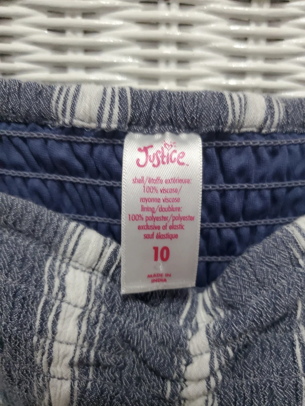Justice Navy and White Striped Smocked Romper